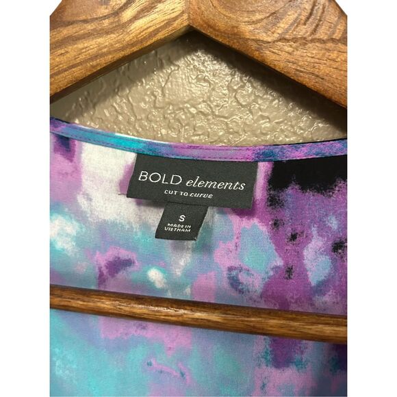 Women's Blouse Top Purple Blue Abstract Print Short Sleeve - Picture 4 of 5